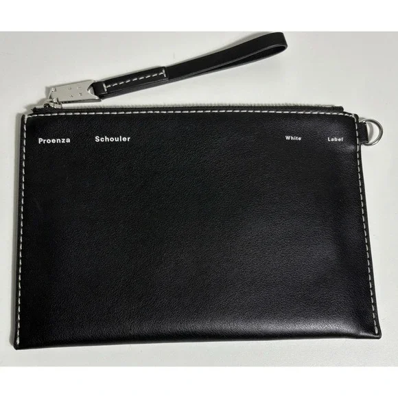 Proenza Schouler White Label Sullivan Slim Zip Pouch Wallet Card Black Leather - Picture 1 of 8
